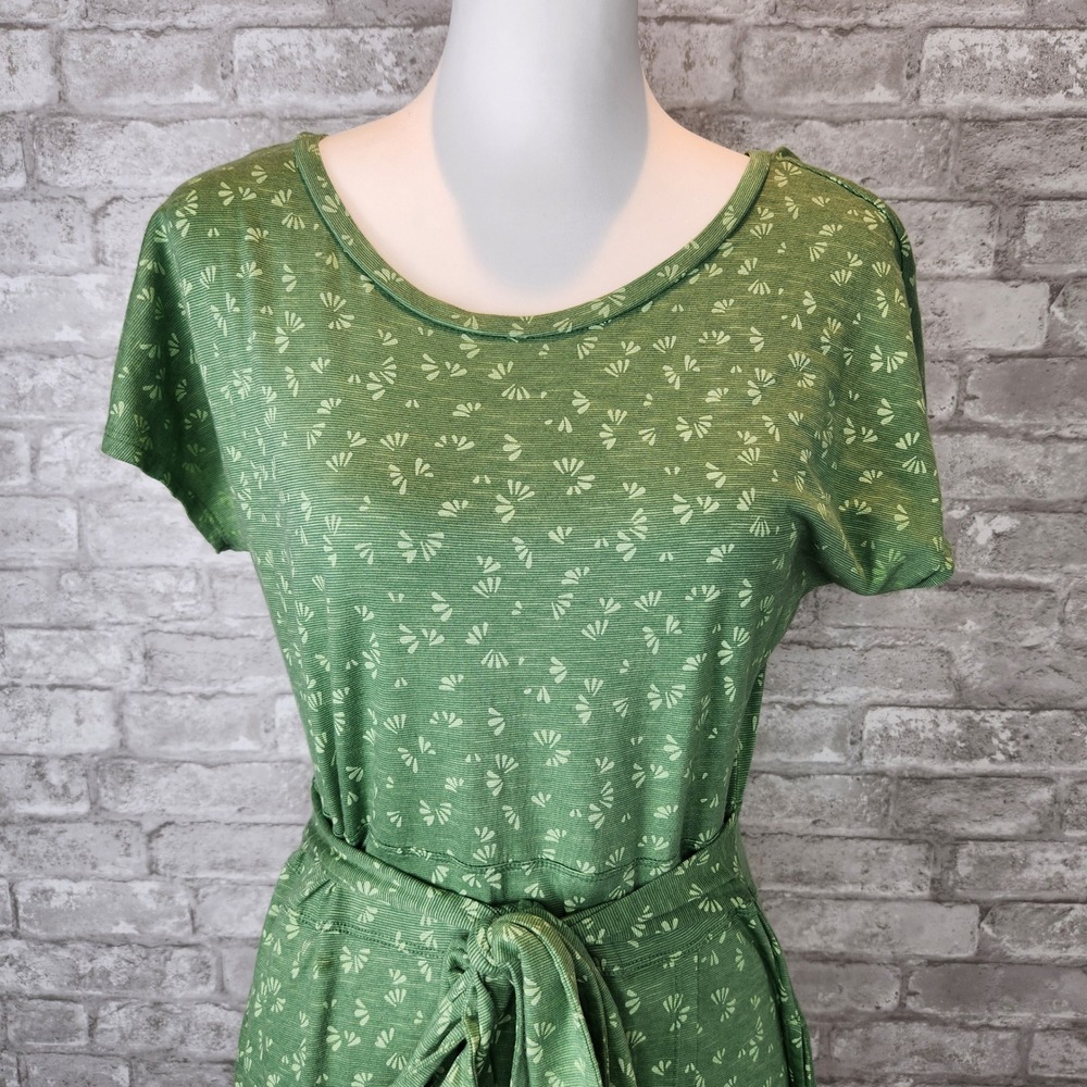 Toad&Co Dress Green Floral Tencel Organic Cotton Casual Belted Midi Medium - Picture 3 of 7